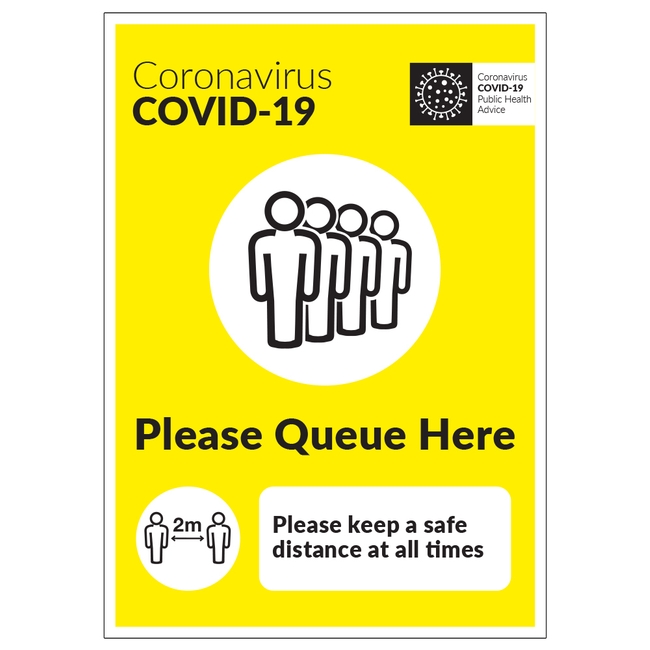 COVID-19 Please Queue Here Sign
